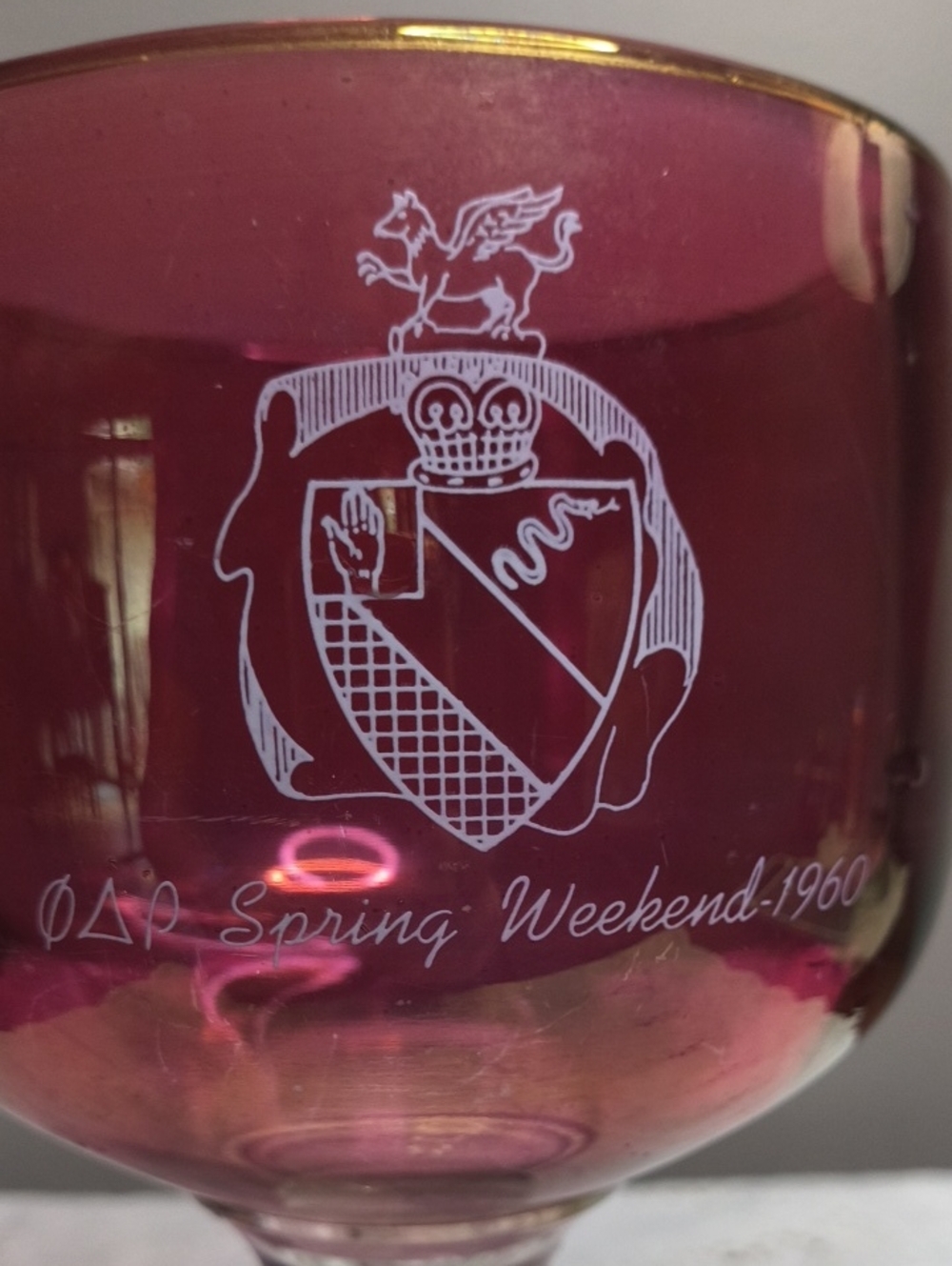 Art Glass Goblet - Purple Etched Phi Delta Theta 1960
